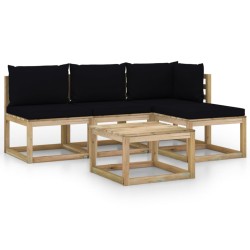 5-tlg. Garten-Lounge-Set mit Schwarzen Kissen