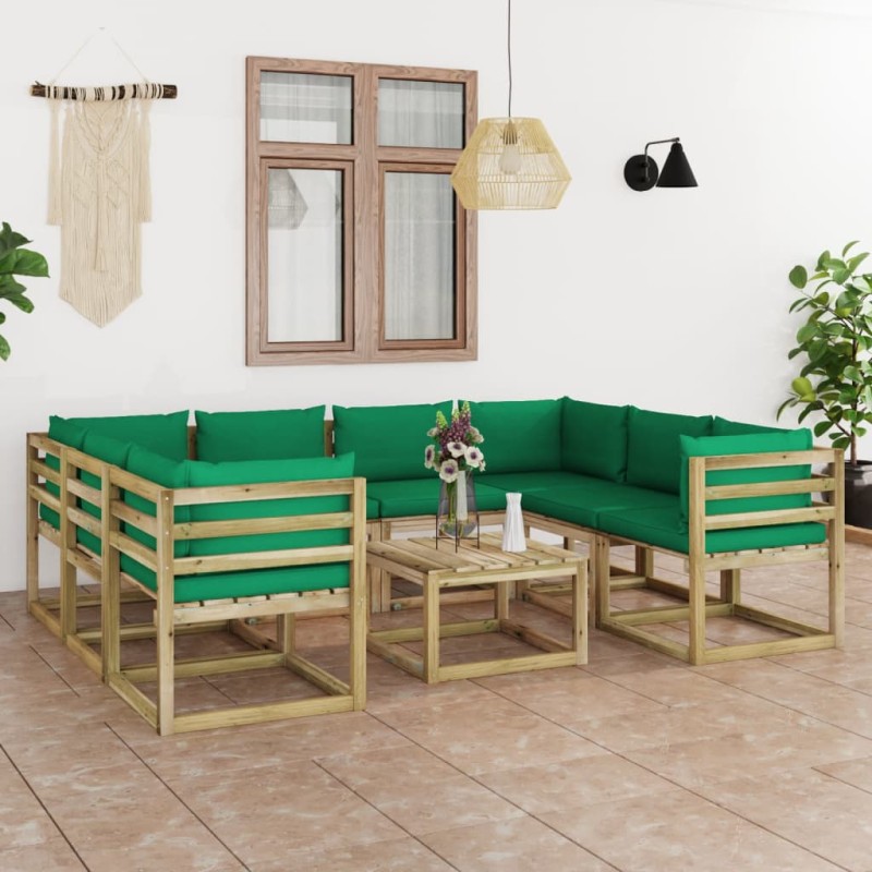 9-tlg. Garten-Lounge-Set mit Kissen Imprägniertes Kiefernholz 9-tlg. Garten-Lounge-Set mit Kissen Imprägniertes Kiefernholz