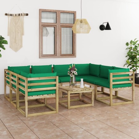 9-tlg. Garten-Lounge-Set mit Kissen Imprägniertes Kiefernholz