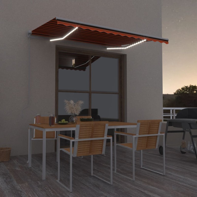 vidaXL Markise Manuell Einziehbar mit LED 300x250 cm Orange und Braun vidaXL Markise Manuell Einziehbar mit LED 300x250 cm Orange und Braun