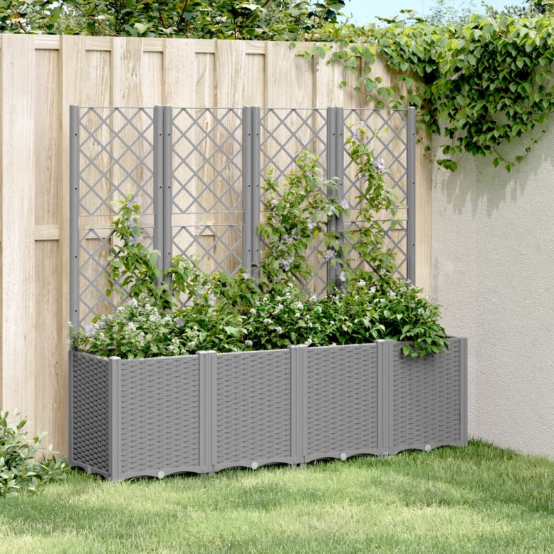 vidaXL Pflanzkübel mit Rankgitter Hellgrau 160x40x140 cm PP vidaXL Pflanzkübel mit Rankgitter Hellgrau 160x40x140 cm PP