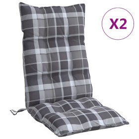 vidaXL Hochlehner-Auflagen 2 Stk. Grau Karomuster Oxford-Gewebe