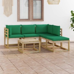 6-tlg. Garten-Lounge-Set mit Grünen Kissen