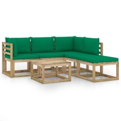 6-tlg. Garten-Lounge-Set mit Grünen Kissen