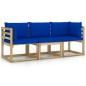 3-Sitzer-Gartensofa mit Blauen Kissen 3-Sitzer-Gartensofa mit Blauen Kissen