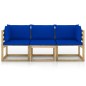 3-Sitzer-Gartensofa mit Blauen Kissen 3-Sitzer-Gartensofa mit Blauen Kissen