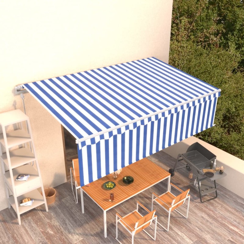 vidaXL Markise Automatisch Einziehbar mit Volant 5x3 m Blau und Weiß vidaXL Markise Automatisch Einziehbar mit Volant 5x3 m Blau und Weiß
