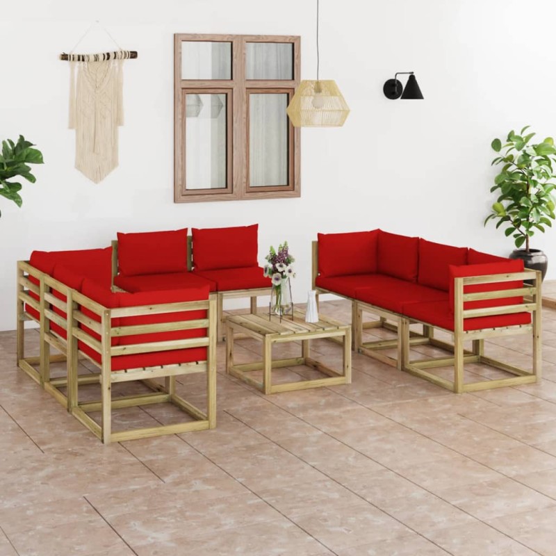 9-tlg. Garten-Lounge-Set mit Kissen Imprägniertes Kiefernholz 9-tlg. Garten-Lounge-Set mit Kissen Imprägniertes Kiefernholz
