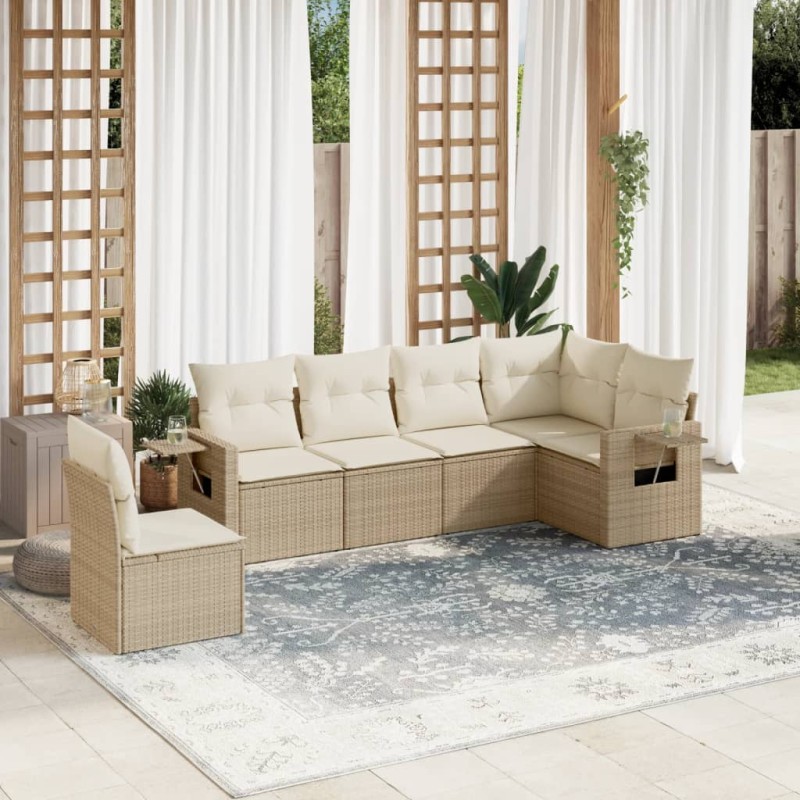 vidaXL 6-tlg. Garten-Sofagarnitur mit Kissen Beige Poly Rattan vidaXL 6-tlg. Garten-Sofagarnitur mit Kissen Beige Poly Rattan