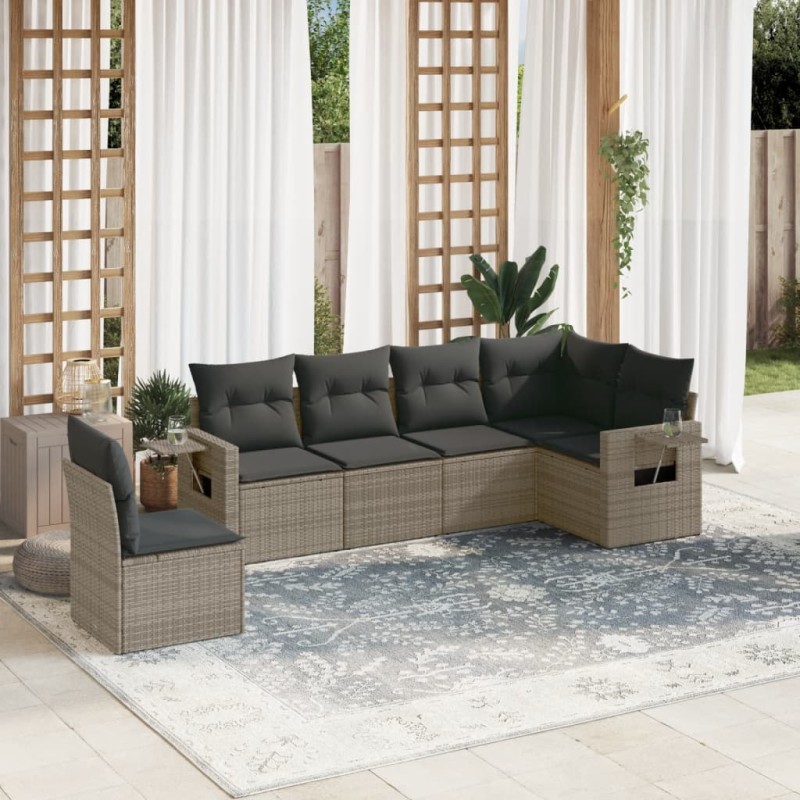 vidaXL 6-tlg. Garten-Sofagarnitur mit Kissen Grau Poly Rattan vidaXL 6-tlg. Garten-Sofagarnitur mit Kissen Grau Poly Rattan