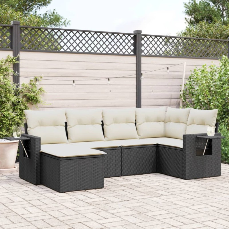 vidaXL 6-tlg. Garten-Sofagarnitur mit Kissen Schwarz Poly Rattan vidaXL 6-tlg. Garten-Sofagarnitur mit Kissen Schwarz Poly Rattan