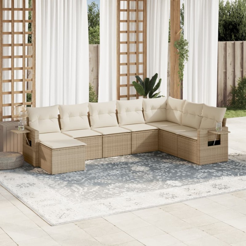 vidaXL 8-tlg. Garten-Sofagarnitur mit Kissen Beige Poly Rattan vidaXL 8-tlg. Garten-Sofagarnitur mit Kissen Beige Poly Rattan