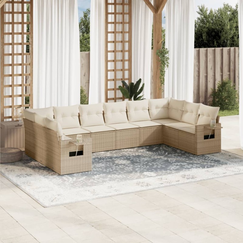 vidaXL 10-tlg. Garten-Sofagarnitur mit Kissen Beige Poly Rattan vidaXL 10-tlg. Garten-Sofagarnitur mit Kissen Beige Poly Rattan