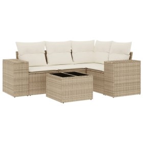 vidaXL 5-tlg. Garten-Sofagarnitur mit Kissen Beige Poly Rattan