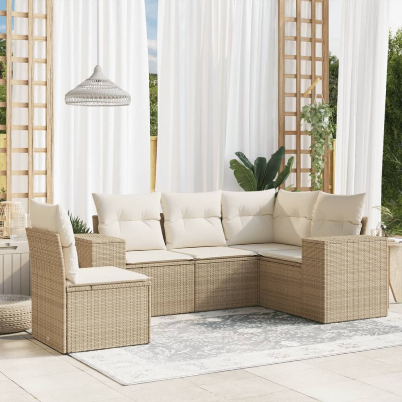vidaXL 5-tlg. Garten-Sofagarnitur mit Kissen Beige Poly Rattan vidaXL 5-tlg. Garten-Sofagarnitur mit Kissen Beige Poly Rattan