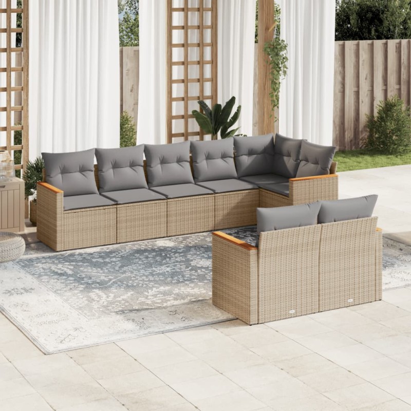 vidaXL 8-tlg. Garten-Sofagarnitur mit Kissen Beige Poly Rattan vidaXL 8-tlg. Garten-Sofagarnitur mit Kissen Beige Poly Rattan