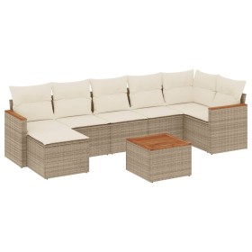 vidaXL 8-tlg. Garten-Sofagarnitur mit Kissen Beige Poly Rattan