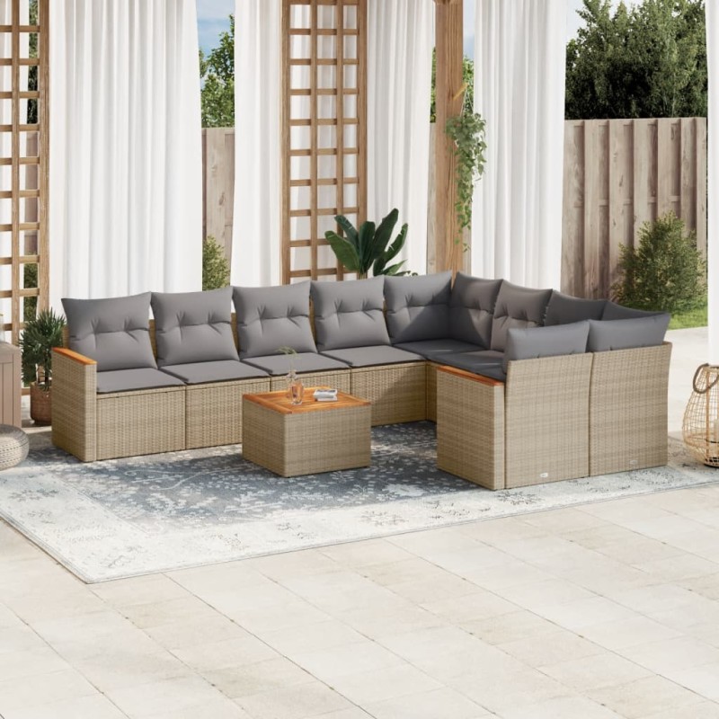 vidaXL 10-tlg. Garten-Sofagarnitur mit Kissen Beige Poly Rattan vidaXL 10-tlg. Garten-Sofagarnitur mit Kissen Beige Poly Rattan