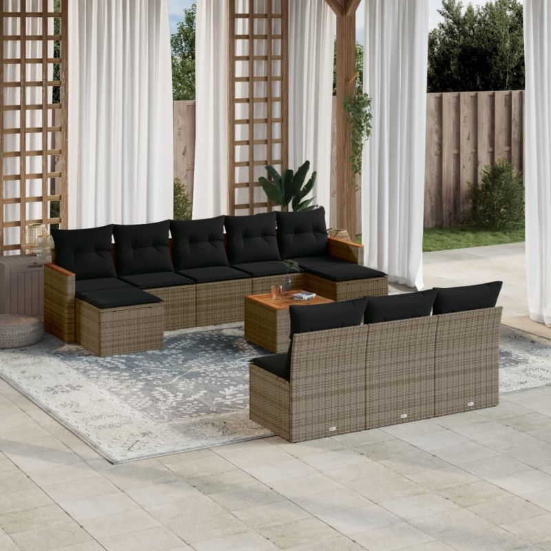 vidaXL 11-tlg. Garten-Sofagarnitur mit Kissen Grau Poly Rattan vidaXL 11-tlg. Garten-Sofagarnitur mit Kissen Grau Poly Rattan