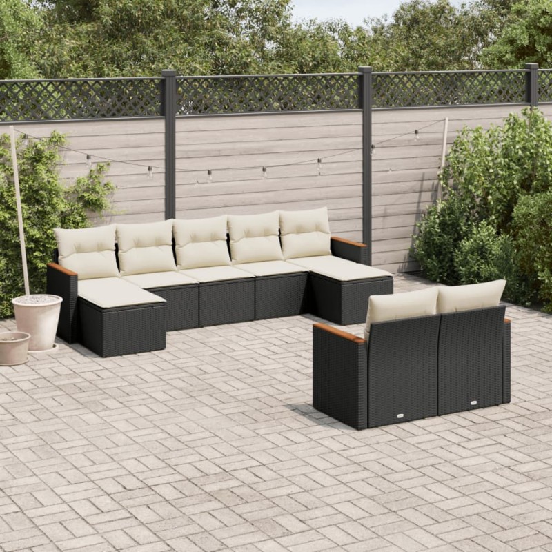 vidaXL 9-tlg. Garten-Sofagarnitur mit Kissen Schwarz Poly Rattan vidaXL 9-tlg. Garten-Sofagarnitur mit Kissen Schwarz Poly Rattan