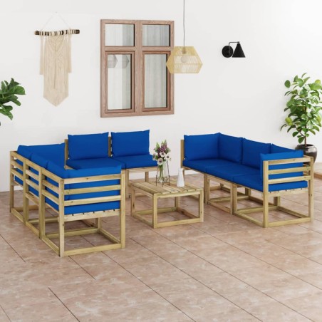 9-tlg. Garten-Lounge-Set mit Kissen Imprägniertes Kiefernholz
