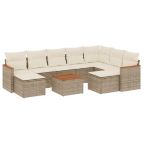 vidaXL 10-tlg. Garten-Sofagarnitur mit Kissen Beige Poly Rattan
