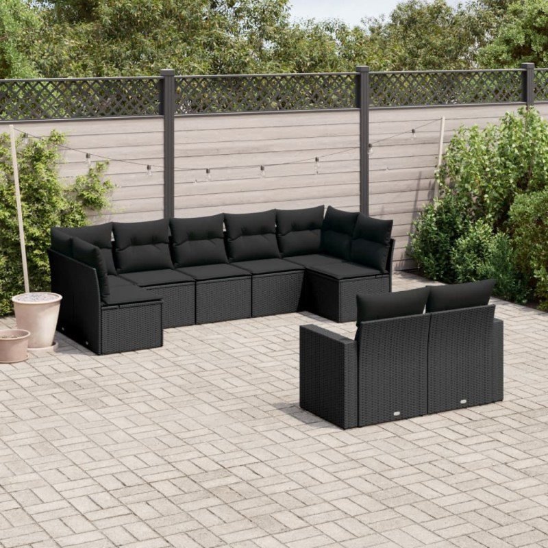vidaXL 9-tlg. Garten-Sofagarnitur mit Kissen Schwarz Poly Rattan vidaXL 9-tlg. Garten-Sofagarnitur mit Kissen Schwarz Poly Rattan