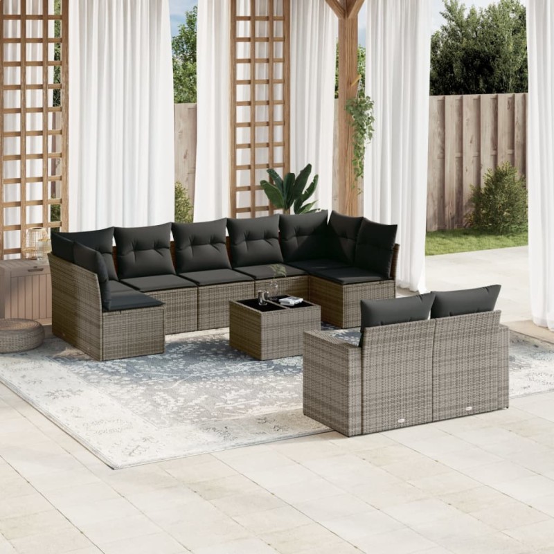 vidaXL 10-tlg. Garten-Sofagarnitur mit Kissen Grau Poly Rattan vidaXL 10-tlg. Garten-Sofagarnitur mit Kissen Grau Poly Rattan