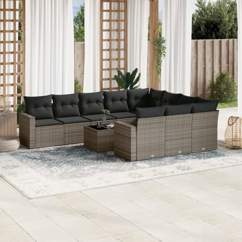 vidaXL 11-tlg. Garten-Sofagarnitur mit Kissen Grau Poly Rattan vidaXL 11-tlg. Garten-Sofagarnitur mit Kissen Grau Poly Rattan