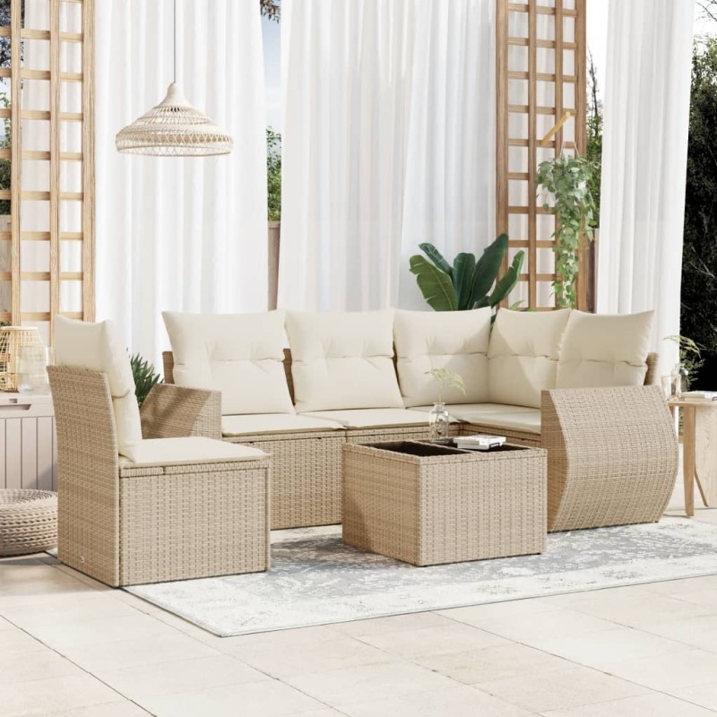 vidaXL 6-tlg. Garten-Sofagarnitur mit Kissen Beige Poly Rattan vidaXL 6-tlg. Garten-Sofagarnitur mit Kissen Beige Poly Rattan