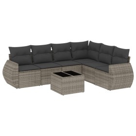vidaXL 7-tlg. Garten-Sofagarnitur mit Kissen Grau Poly Rattan