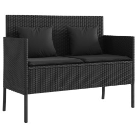 vidaXL Gartenbank mit Kissen Schwarz Poly Rattan