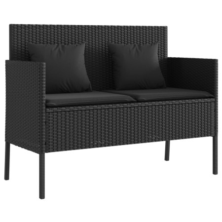 vidaXL Gartenbank mit Kissen Schwarz Poly Rattan