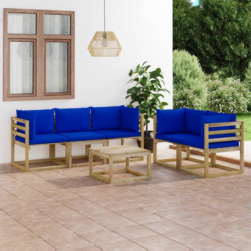 6-tlg. Garten-Lounge-Set mit Blauen Kissen 6-tlg. Garten-Lounge-Set mit Blauen Kissen