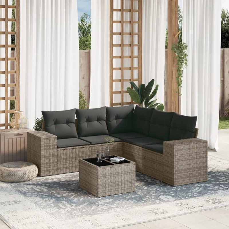 vidaXL 6-tlg. Garten-Sofagarnitur mit Kissen Grau Poly Rattan vidaXL 6-tlg. Garten-Sofagarnitur mit Kissen Grau Poly Rattan