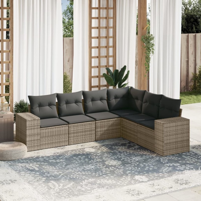vidaXL 6-tlg. Garten-Sofagarnitur mit Kissen Grau Poly Rattan vidaXL 6-tlg. Garten-Sofagarnitur mit Kissen Grau Poly Rattan