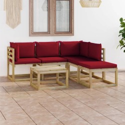 6-tlg. Garten-Lounge-Set mit Weinroten Kissen