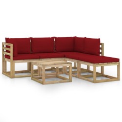 6-tlg. Garten-Lounge-Set mit Weinroten Kissen