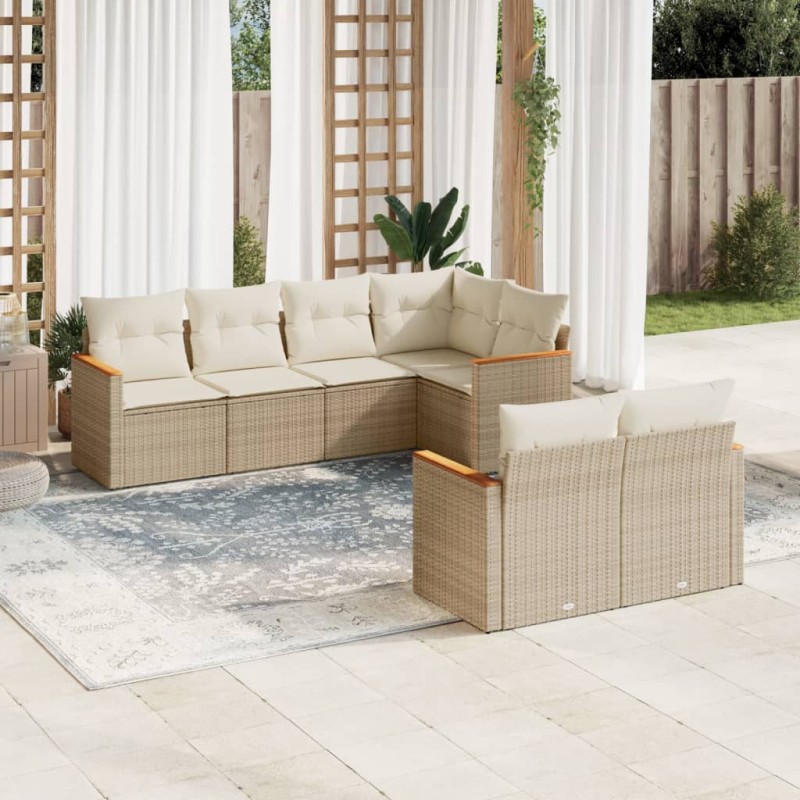 vidaXL 7-tlg. Garten-Sofagarnitur mit Kissen Beige Poly Rattan vidaXL 7-tlg. Garten-Sofagarnitur mit Kissen Beige Poly Rattan
