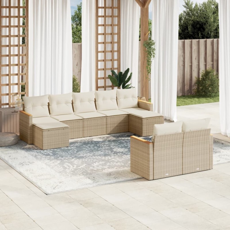 vidaXL 9-tlg. Garten-Sofagarnitur mit Kissen Beige Poly Rattan vidaXL 9-tlg. Garten-Sofagarnitur mit Kissen Beige Poly Rattan
