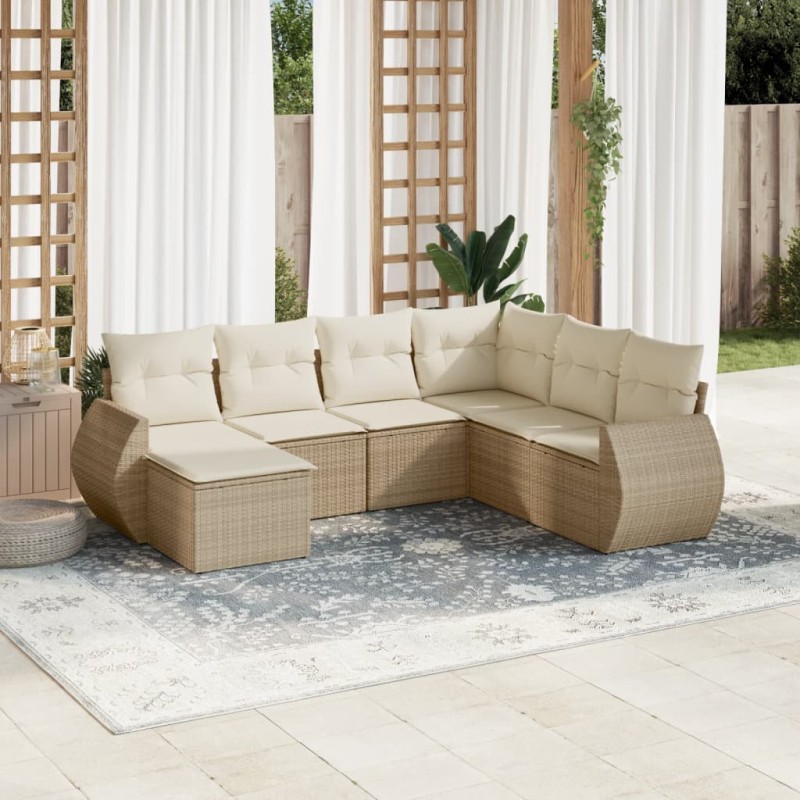 vidaXL 7-tlg. Garten-Sofagarnitur mit Kissen Beige Poly Rattan vidaXL 7-tlg. Garten-Sofagarnitur mit Kissen Beige Poly Rattan
