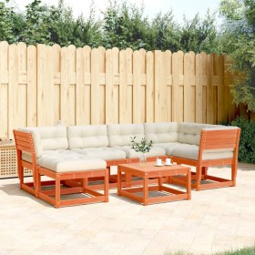 vidaXL 6-tlg. Garten-Sofagarnitur mit Kissen Wachsbraun Kiefernholz