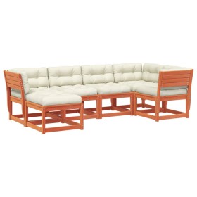 vidaXL 6-tlg. Garten-Sofagarnitur mit Kissen Wachsbraun Kiefernholz
