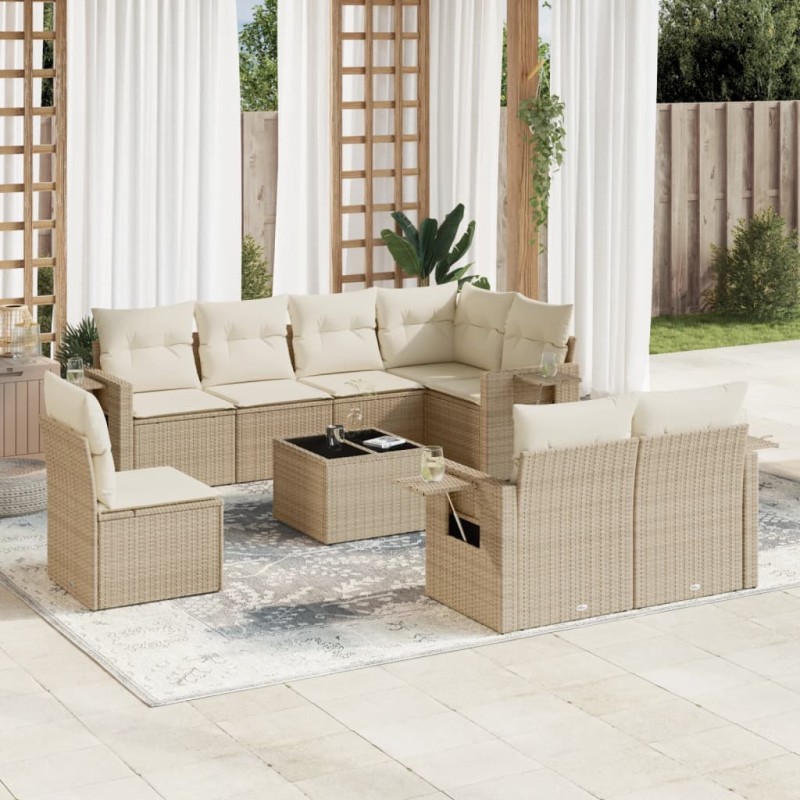 vidaXL 9-tlg. Garten-Sofagarnitur mit Kissen Beige Poly Rattan vidaXL 9-tlg. Garten-Sofagarnitur mit Kissen Beige Poly Rattan