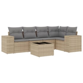 vidaXL 6-tlg. Garten-Sofagarnitur mit Kissen Beige Poly Rattan