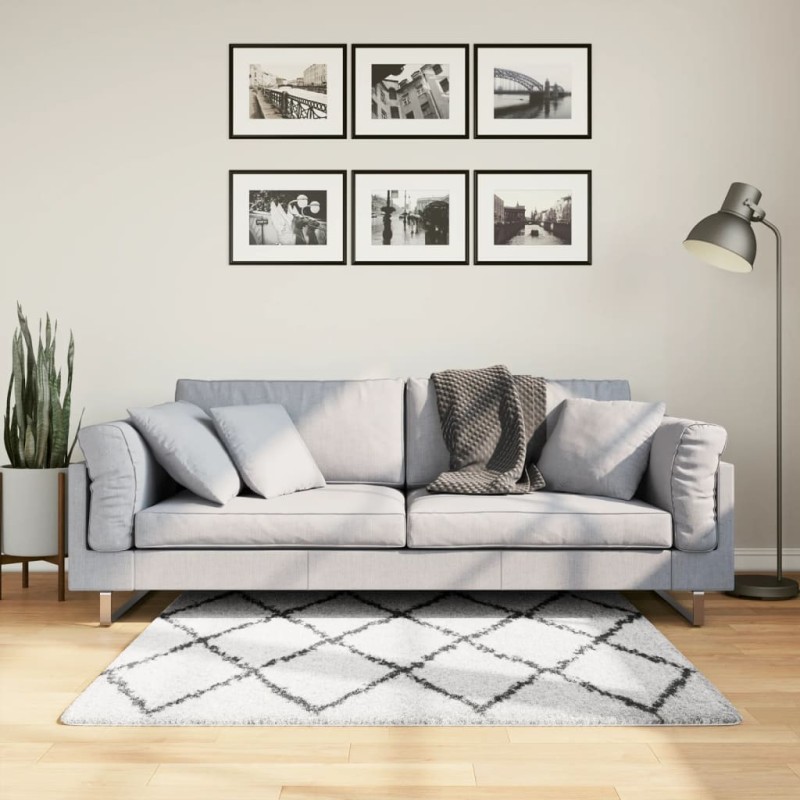 vidaXL Teppich Shaggy Hochflor Modern Creme und Schwarz 120x120 cm vidaXL Teppich Shaggy Hochflor Modern Creme und Schwarz 120x120 cm