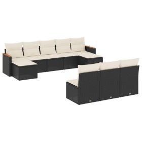 vidaXL 10-tlg. Garten-Sofagarnitur mit Kissen Schwarz Poly Rattan