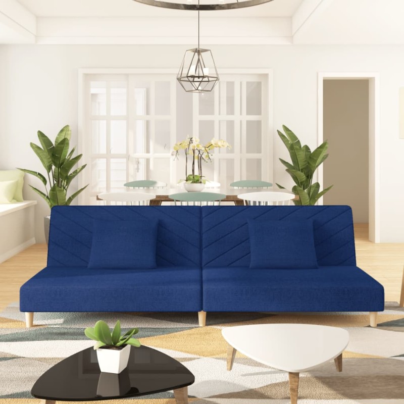 vidaXL Schlafsofa 2-Sitzer mit 2 Kissen Blau Stoff vidaXL Schlafsofa 2-Sitzer mit 2 Kissen Blau Stoff