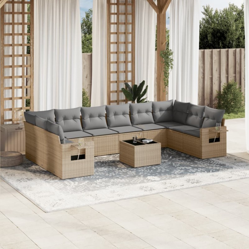 vidaXL 11-tlg. Garten-Sofagarnitur mit Kissen Beige Poly Rattan vidaXL 11-tlg. Garten-Sofagarnitur mit Kissen Beige Poly Rattan