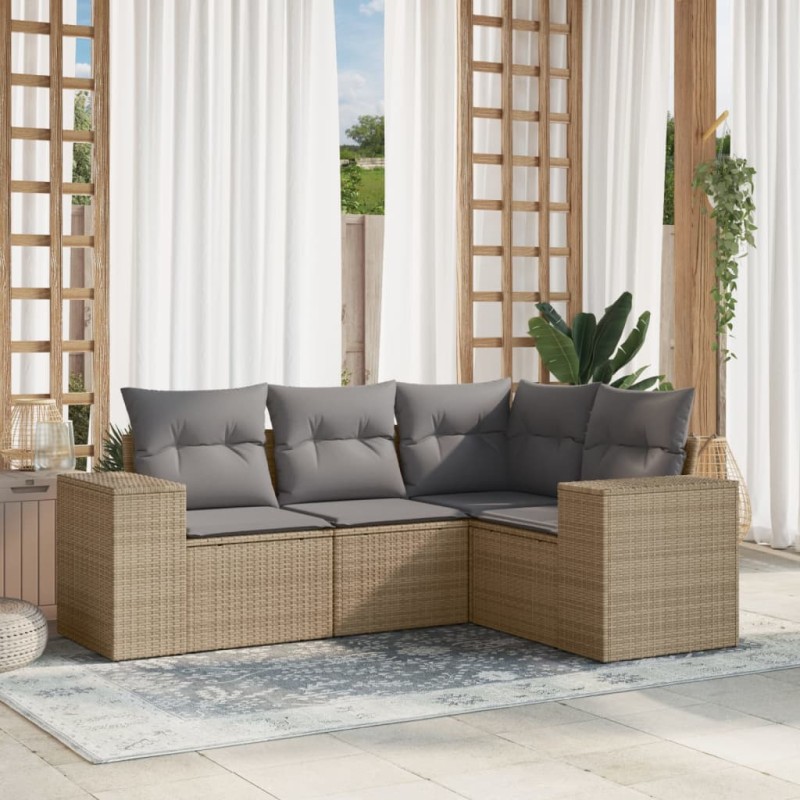 vidaXL 4-tlg. Garten-Sofagarnitur mit Kissen Beige Poly Rattan vidaXL 4-tlg. Garten-Sofagarnitur mit Kissen Beige Poly Rattan